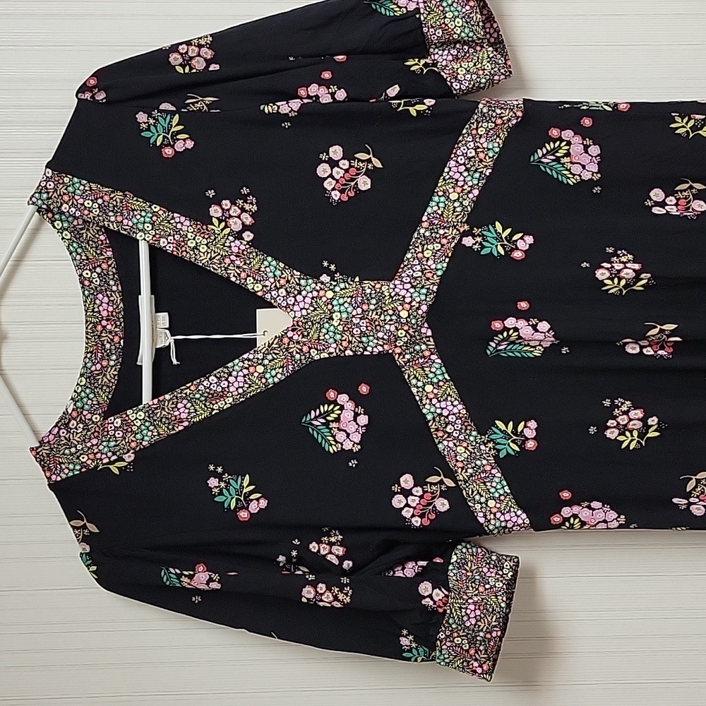 Boden Short Sleeve Floral Black Dress 8 Midi Viscose New Church Office Business - Picture 4 of 8